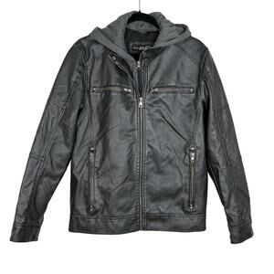 Black Rivet Men's Cafe Racer Moto Jacket Faux Leather Biker Size S